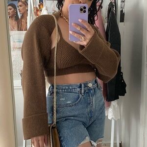 Brown Knit Crop Top and Shrug